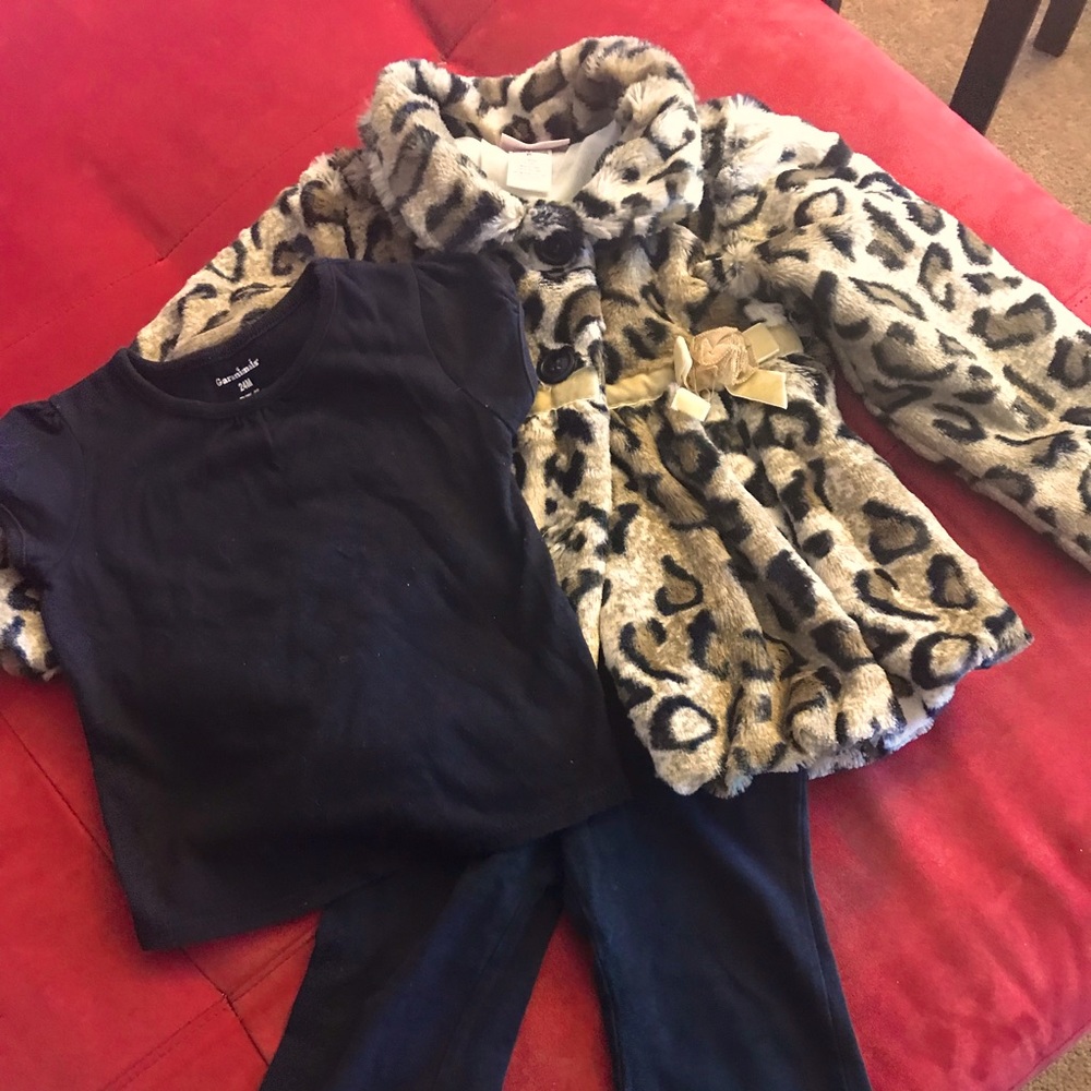 Girls 2T outfit, animal print jacket, black shirt & black leggings